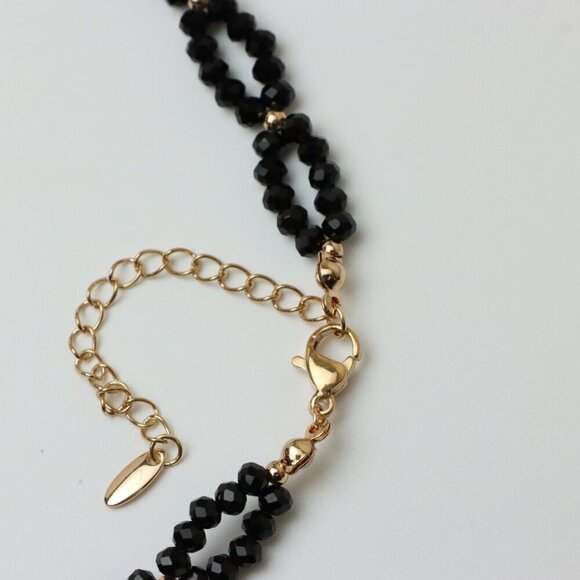 Rose Gold Black Beaded Necklace with Gold-Plated Brass Finish, XPNL0234 - Picture 2 of 12